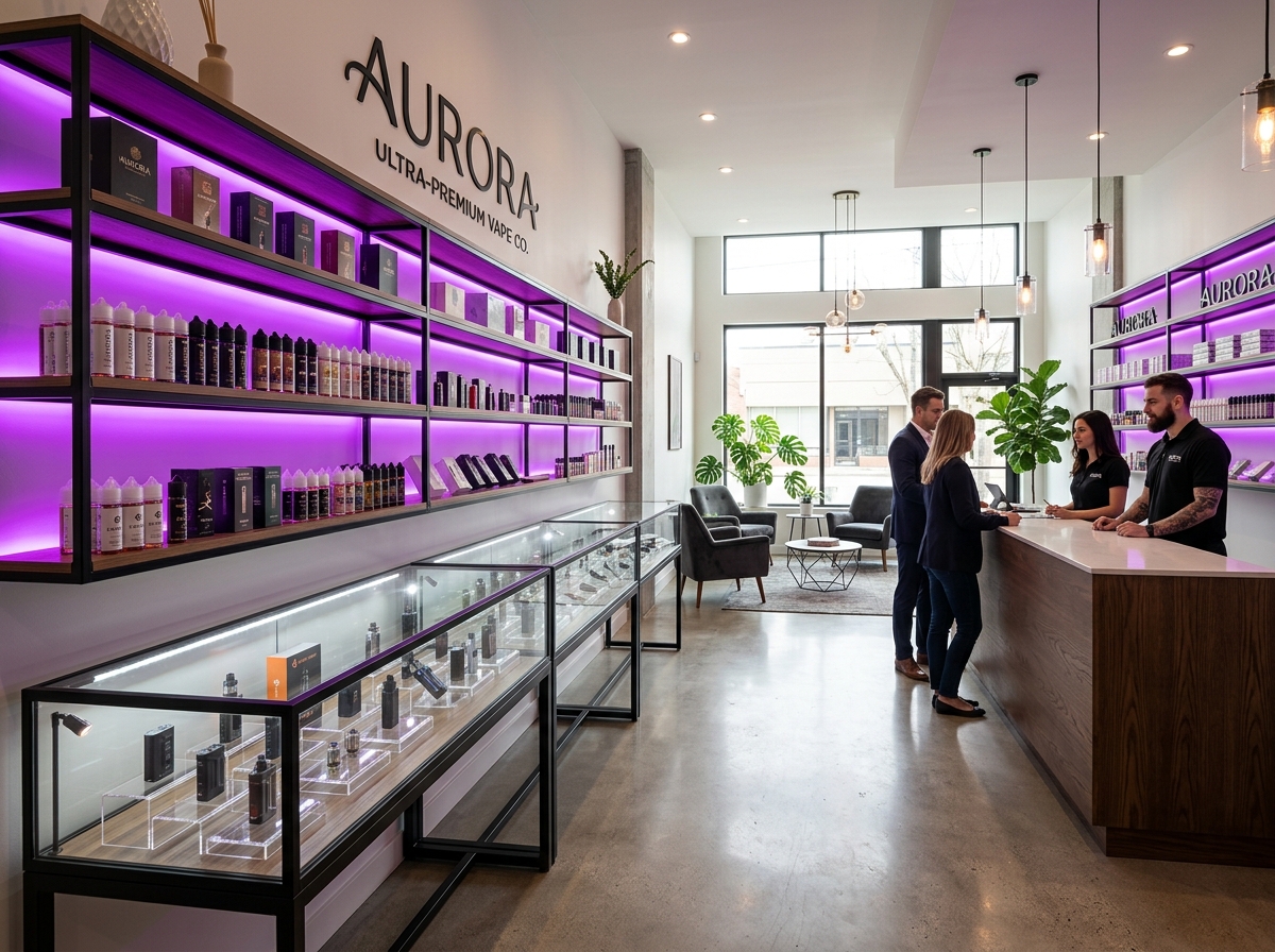 Interior view of Vape Tunnel clean retail store layout